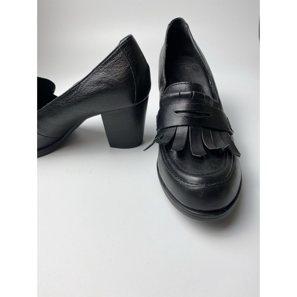 Born Women’s Fringe Black Boho Heel Loafers 6 Retro Vintage Style Comfort Shoes